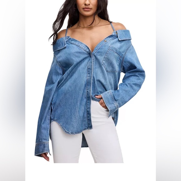 Good American Tops - Good American Blue Button Down Shirt